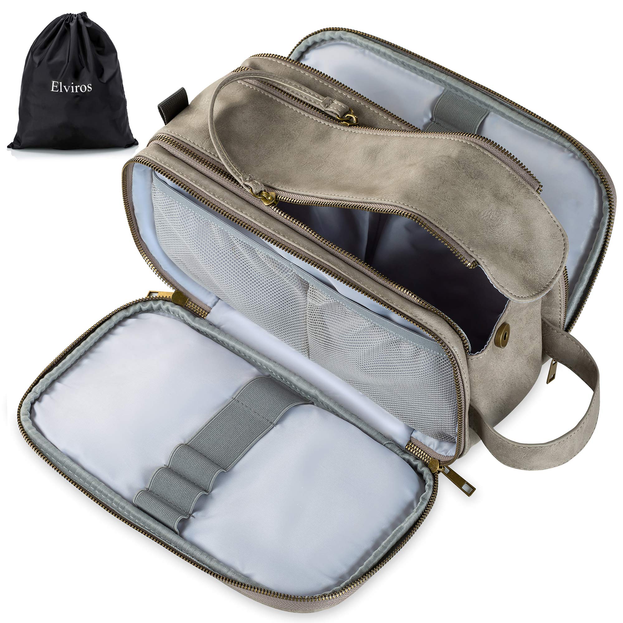 Elviros Toiletry Bag opened to show a spacious interior for travel grooming essentials