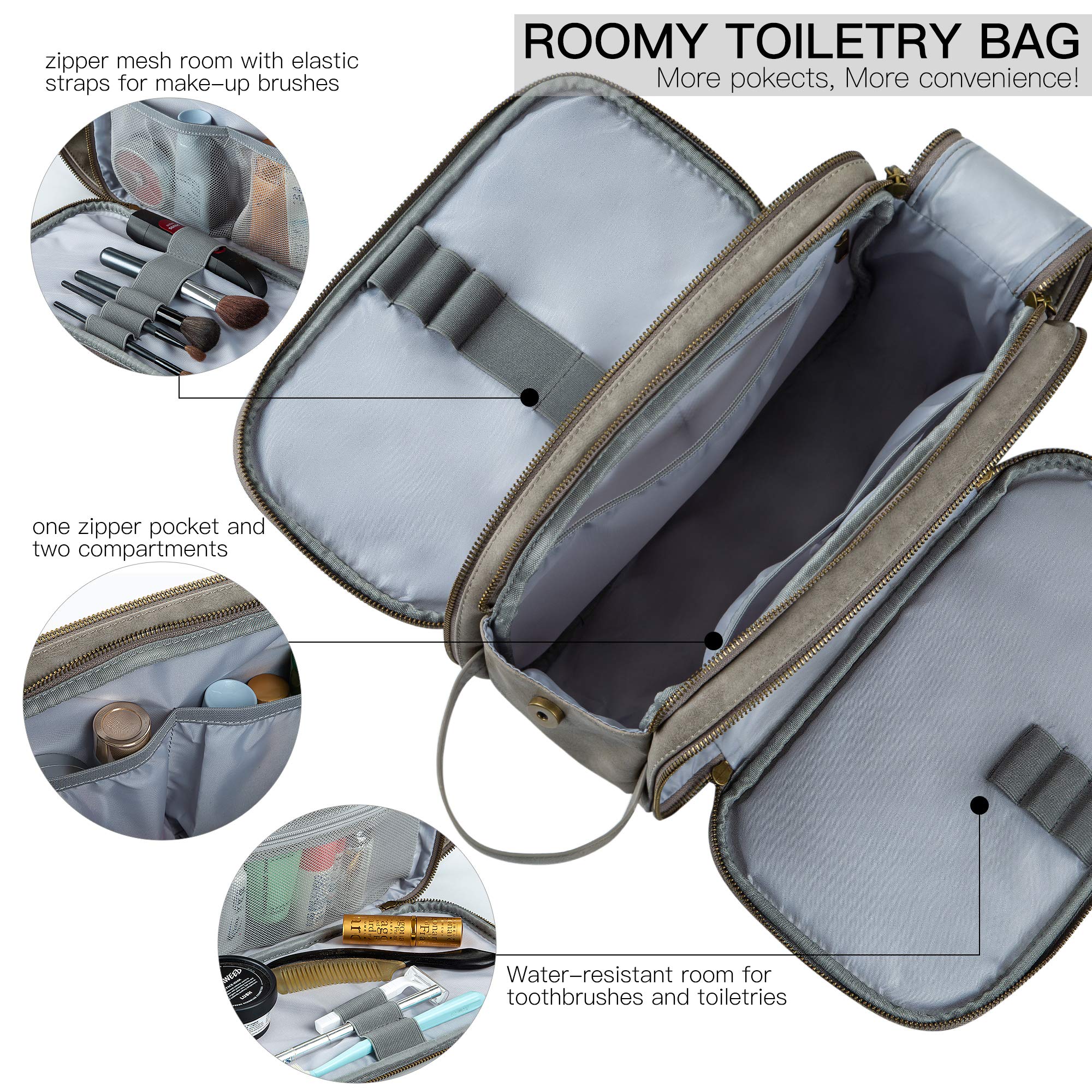 Elviros Toiletry Bag PU leather texture signaling premium, durable travel companion