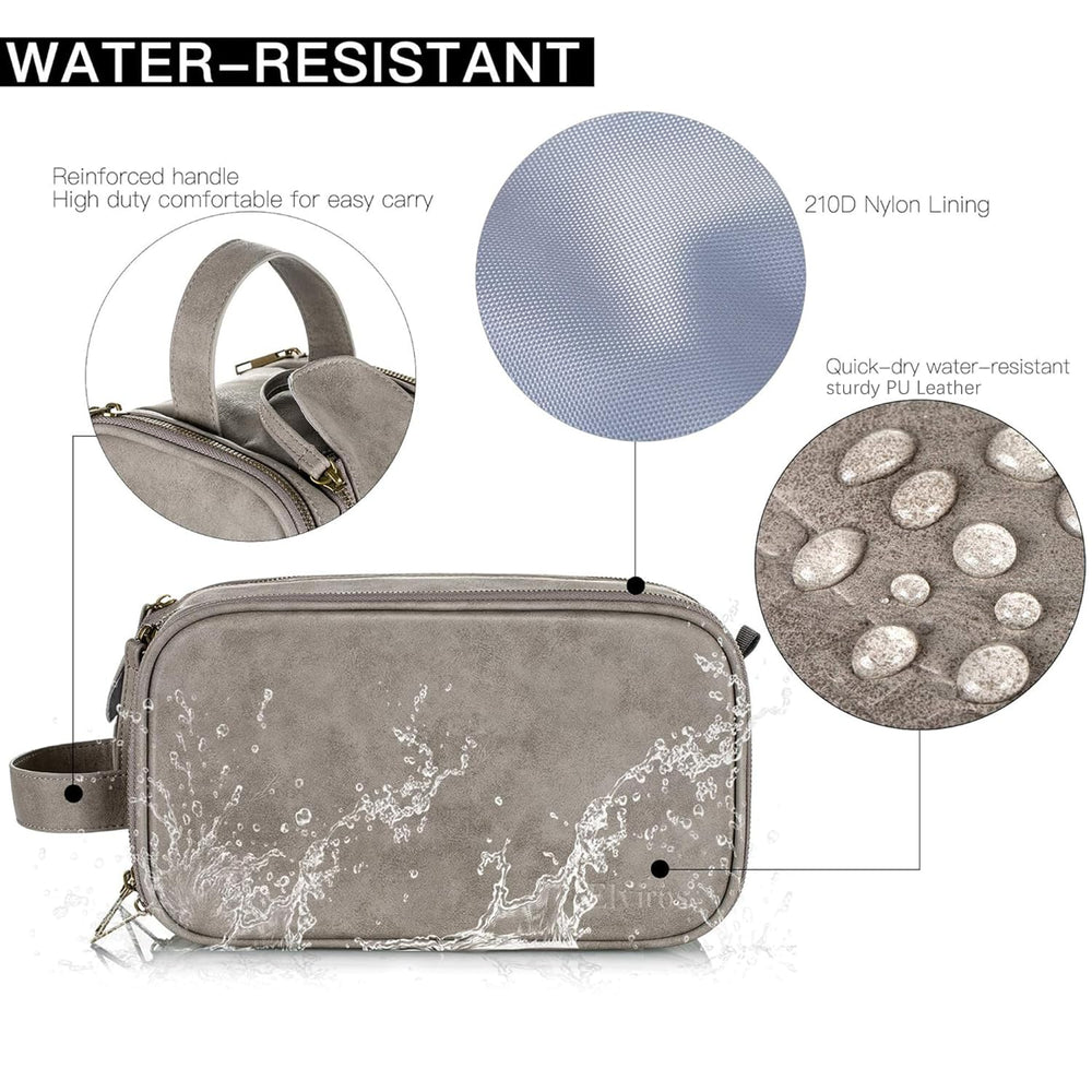 Elviros Toiletry Bag wet-dry separation highlights outside compartments for damp items
