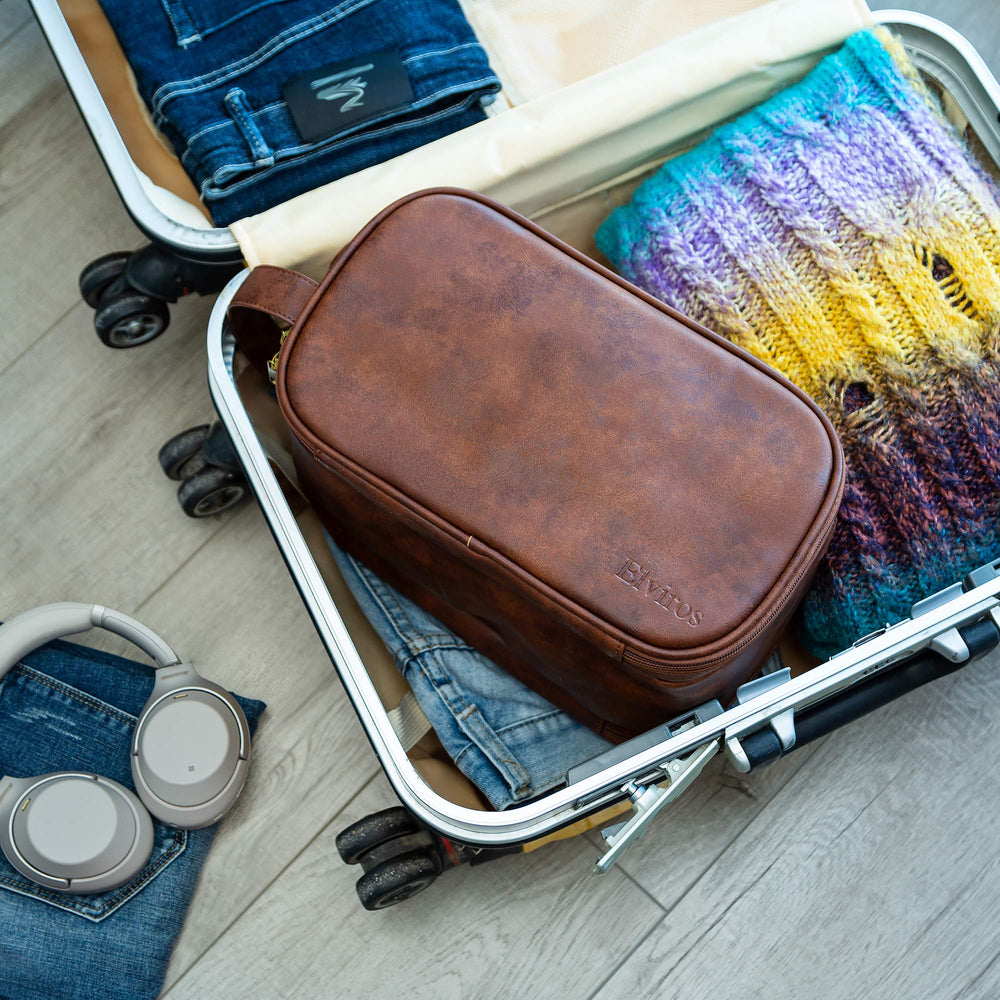Elviros travel toiletry bag large-capacity design, fits multiple products.
