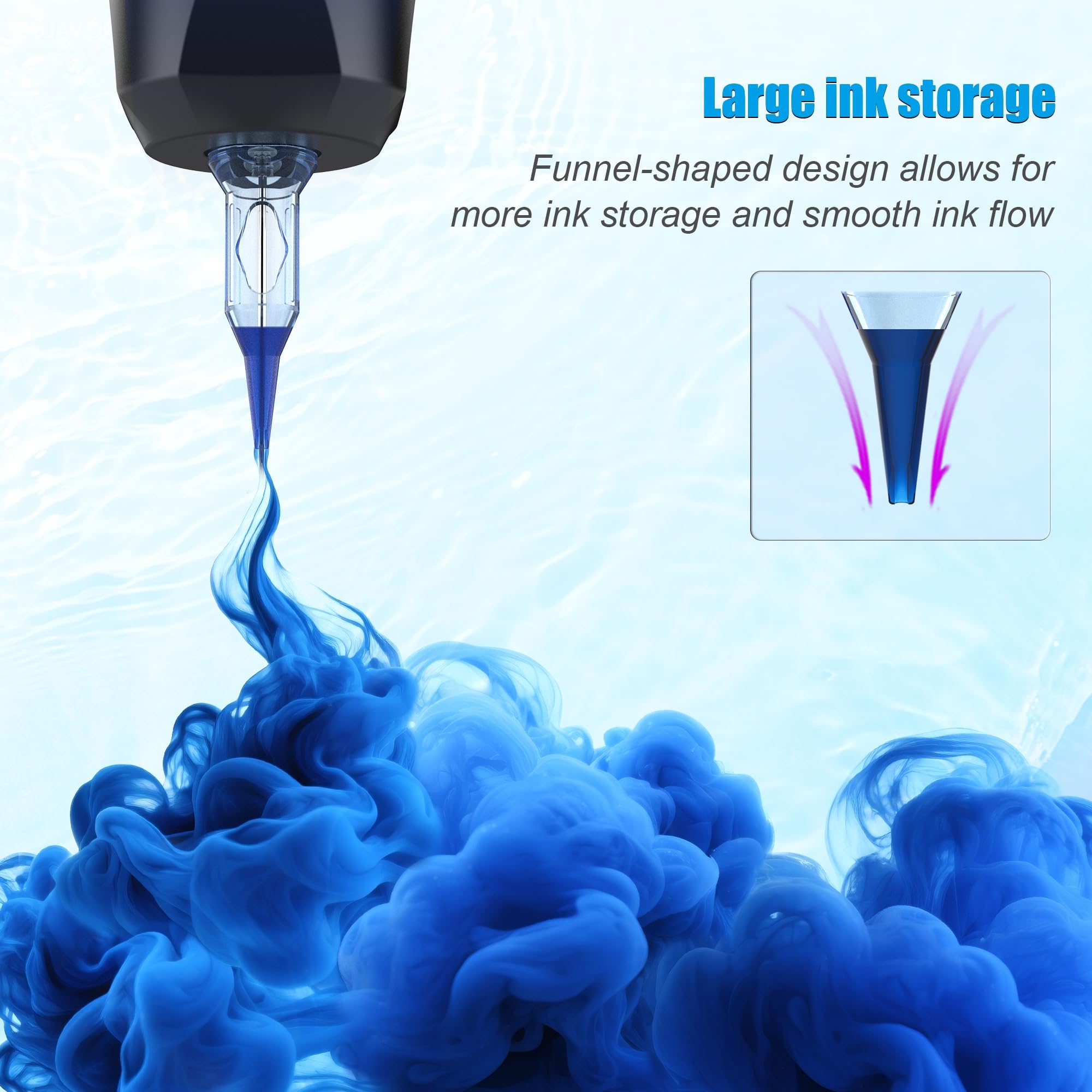 Sharp tips and strong ink storage in Emalla Eliot cartridges for efficient setup.