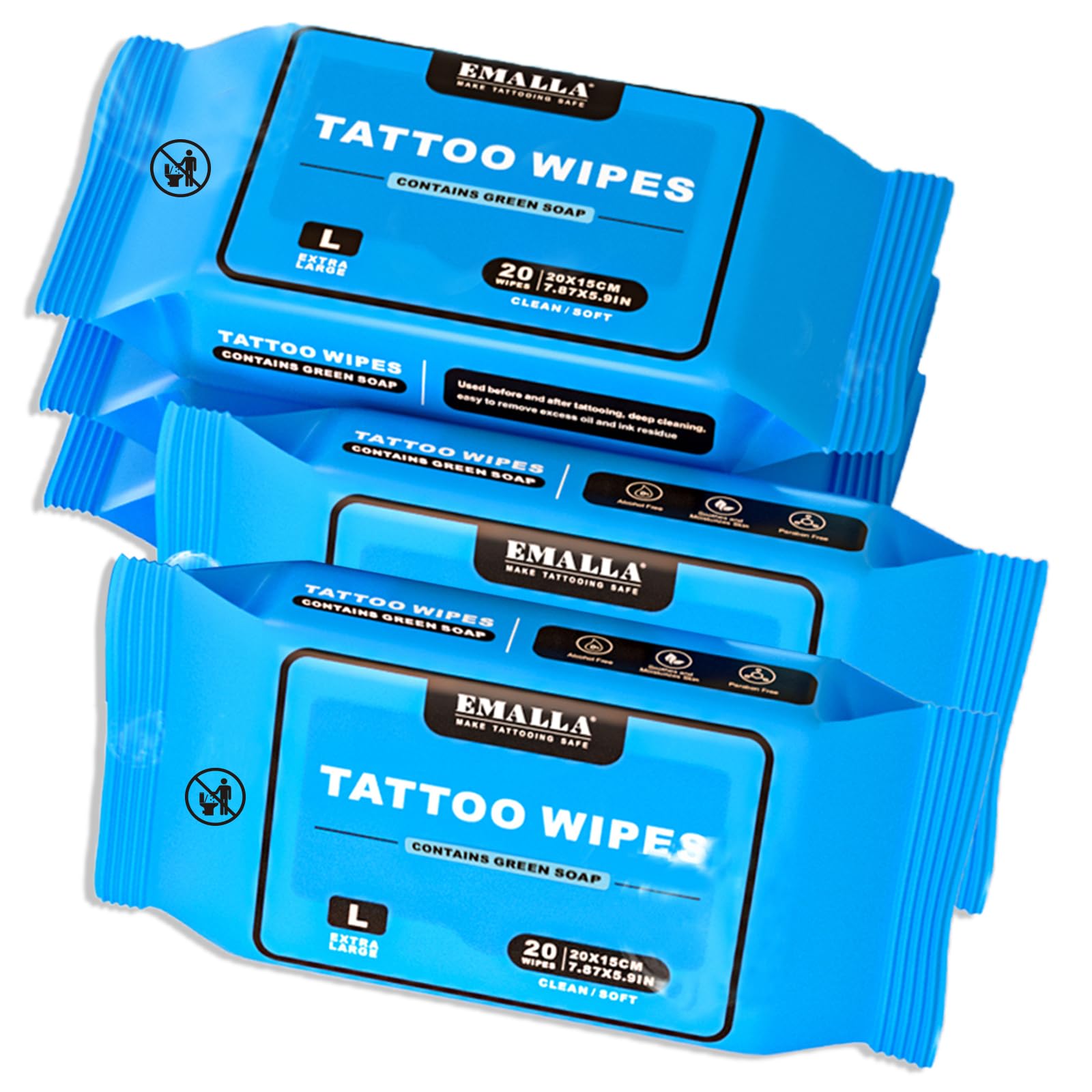 Emalla Green Soap Tattoo Wipes pack for convenient on-the-go cleansing.