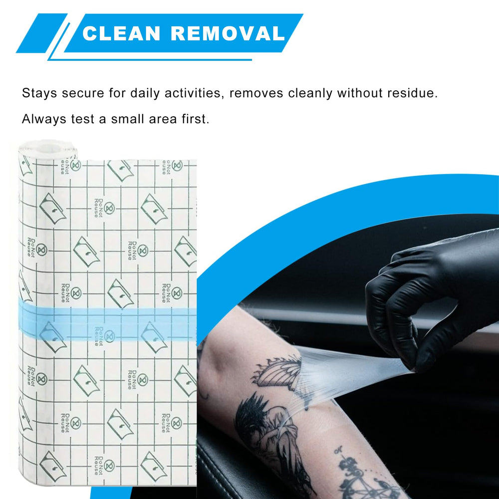 Emalla professional tattoo aftercare patch; transparent film for monitoring healing.