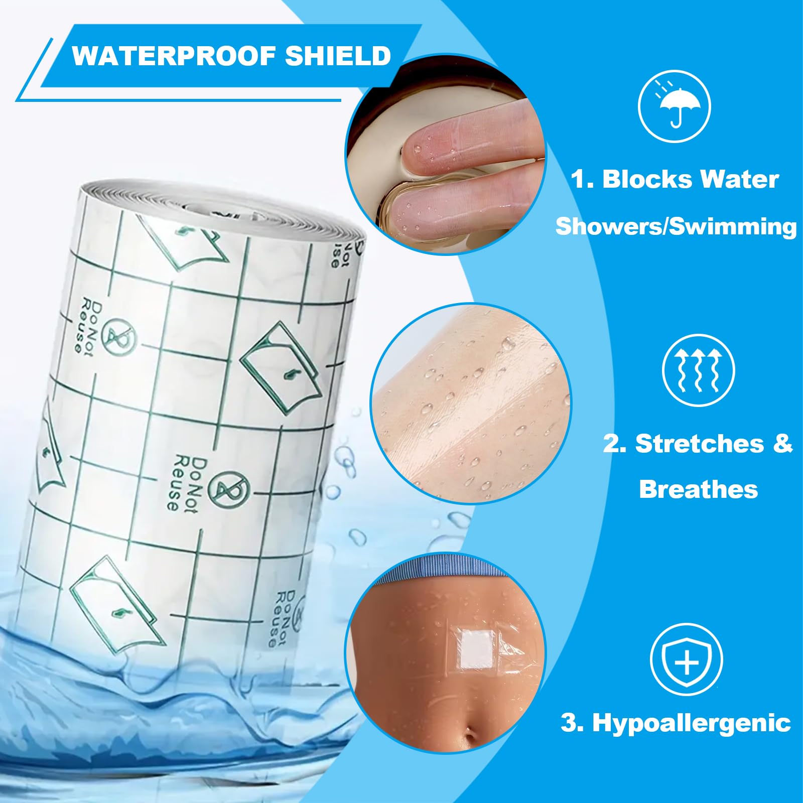 Emalla waterproof tattoo cover protects fresh ink during showers and workouts.