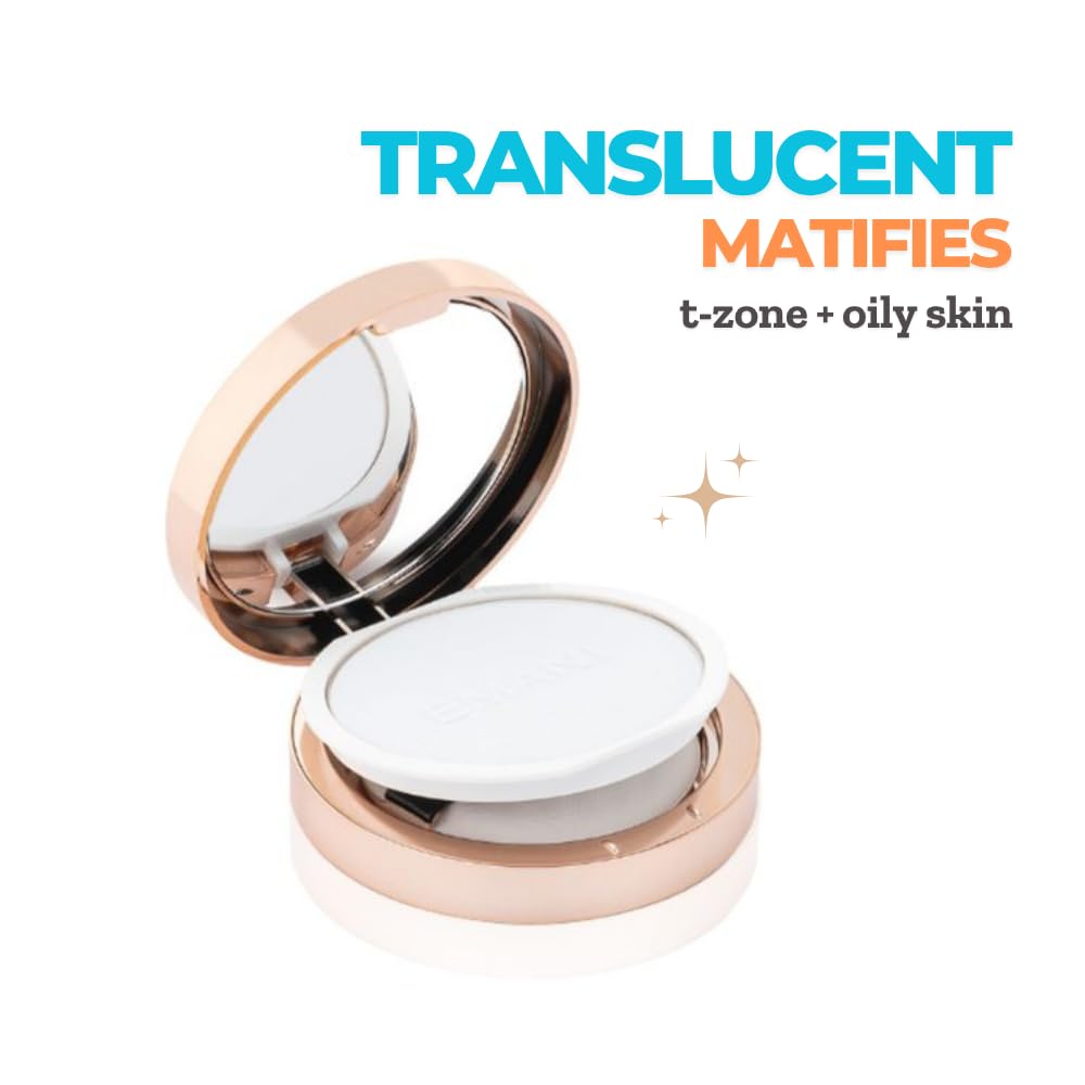 Emani Bye Bye Shine Setting Powder brush application for oil blotting and pore blur.