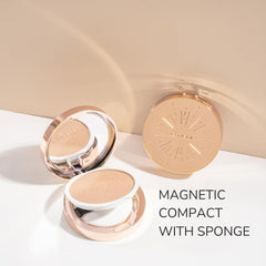 Emani Flawless Matte Powder Foundation close-up reveals a finely milled texture for natural finish.