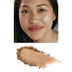 Emani Flawless Matte Powder Foundation swatch in deep golden demonstrates buildable coverage.