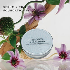 Emani Glow Biome NAD+ Serum Foundation with Vitamin C and peptides nourishes sensitive skin.