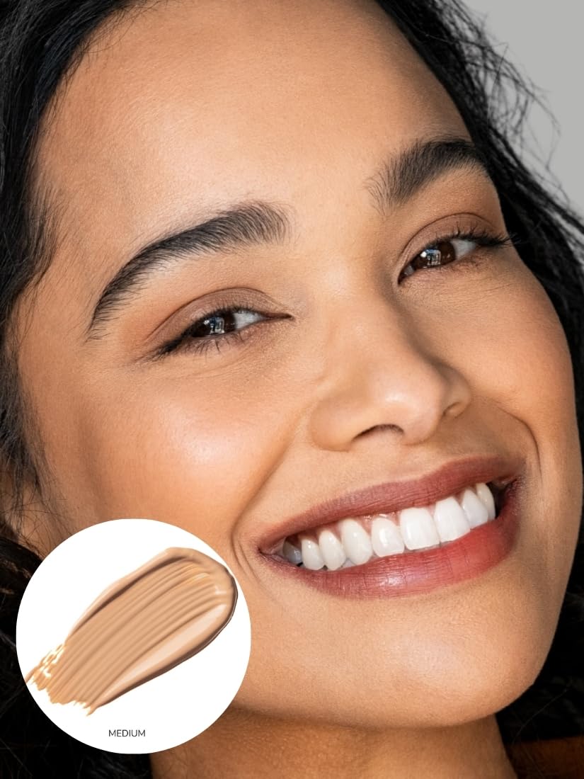 Under-eye area with Emani concealer Medium brightening highlight for tired-looking eyes.