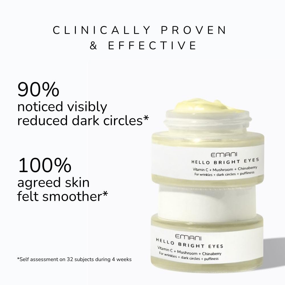 Emani Hello Bright Eyes cream swirl demonstrates smooth, brightening texture for daily use