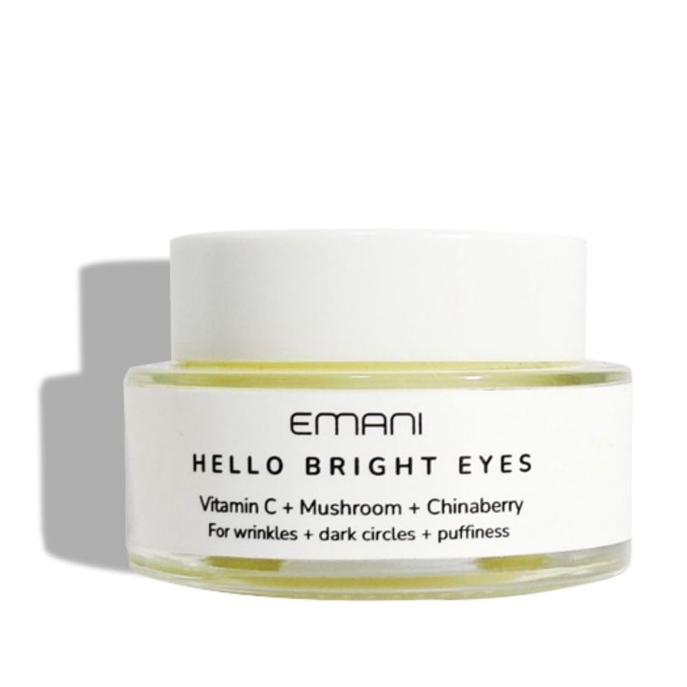 Emani Hello Bright Eyes jar closeup shows creamy texture for under-eye hydration
