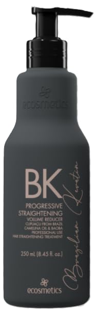 Before and after look with EMAX Ecosmetics keratin treatment showing volume reduction
