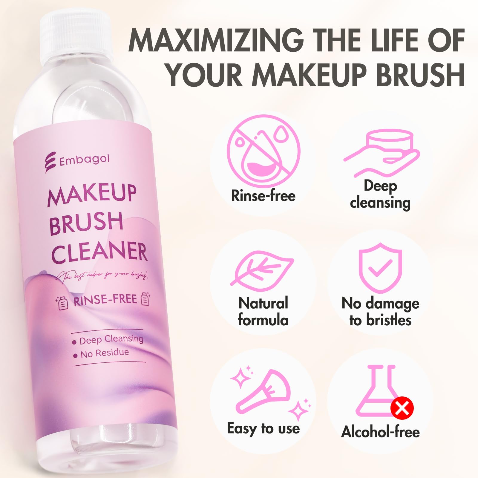 Embagol makeup brush cleaner bristle-care helps maintain soft, fluffy bristles.