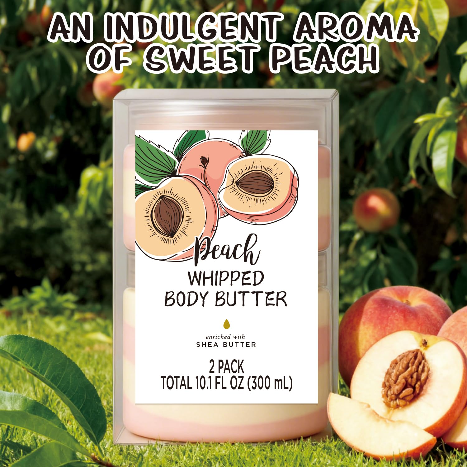 Embleaf Peach Whipped Body Butter nourishes dry areas softly for smoother skin.
