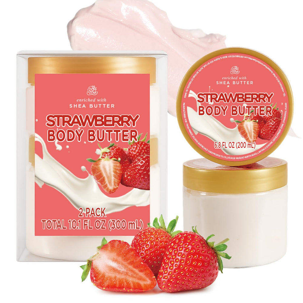 Embleaf strawberry body butter packaging in a stylish jar for daily indulgence