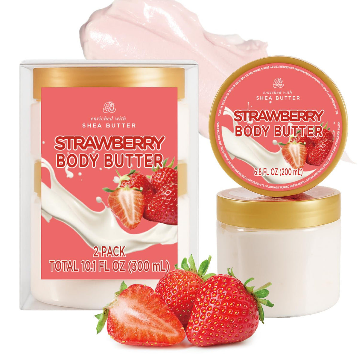Embleaf strawberry body butter packaging in a stylish jar for daily indulgence