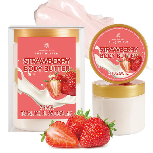 Embleaf strawberry body butter packaging in a stylish jar for daily indulgence