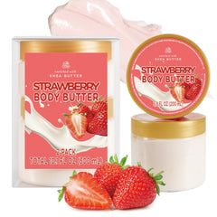 Embleaf strawberry body butter packaging in a stylish jar for daily indulgence