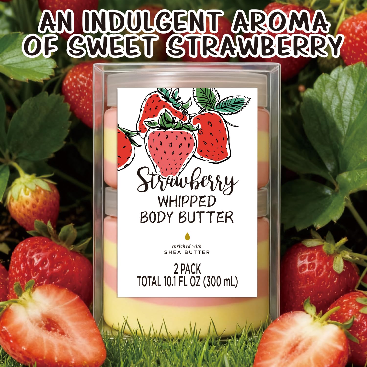 Embleaf Strawberry Whipped Body Butter hands demonstrates even coverage and head-to-toe care