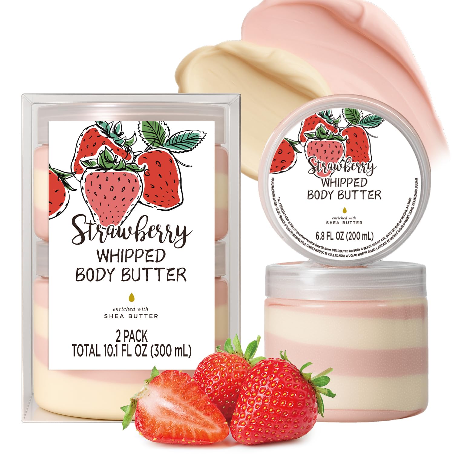 Embleaf Strawberry Whipped Body Butter packaging shows clean design and moisture-ready formula