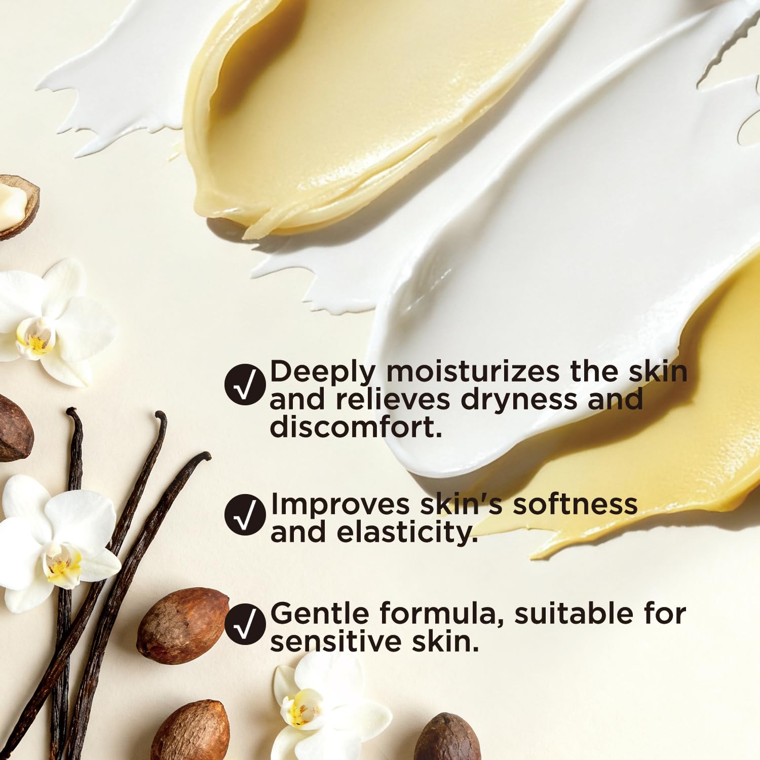 Embleaf Vanilla Whipped Body Butter applied on the arm for quick moisturization