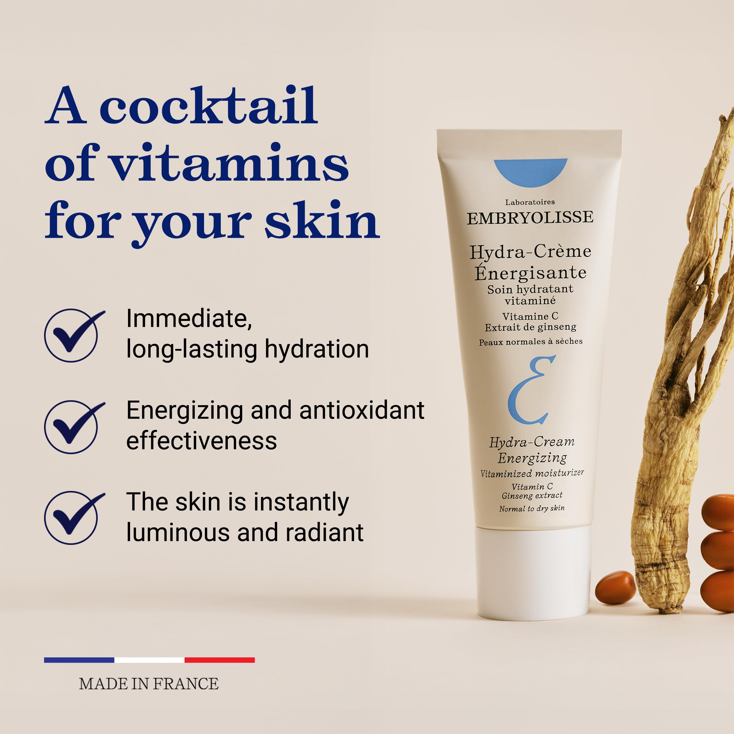 Cream swirl on skin from Embryolisse Vitamin C Energizing Moisturizer showing texture and absorption.