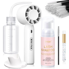 EMEDA lash cleaning kit with fan dryer drying lashes quickly after cleansing.