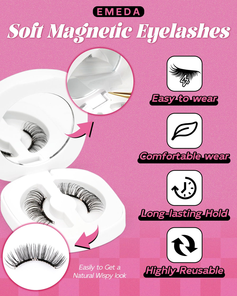 EMEDA reusable magnetic eyelashes case ideal for travel touch-ups
