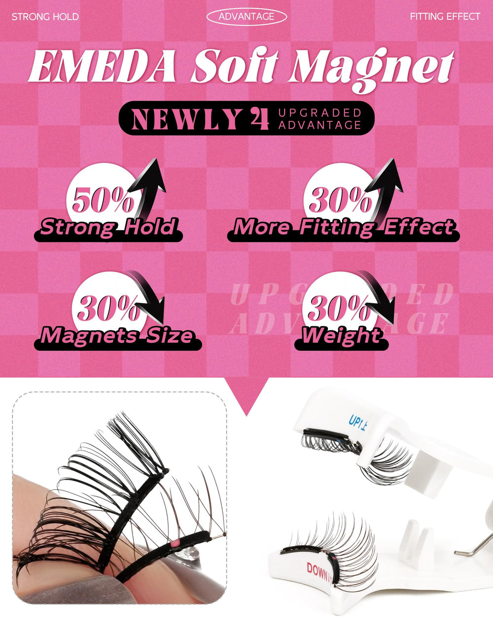 EMEDA closeup of soft magnets showing strong adhesion without pinching