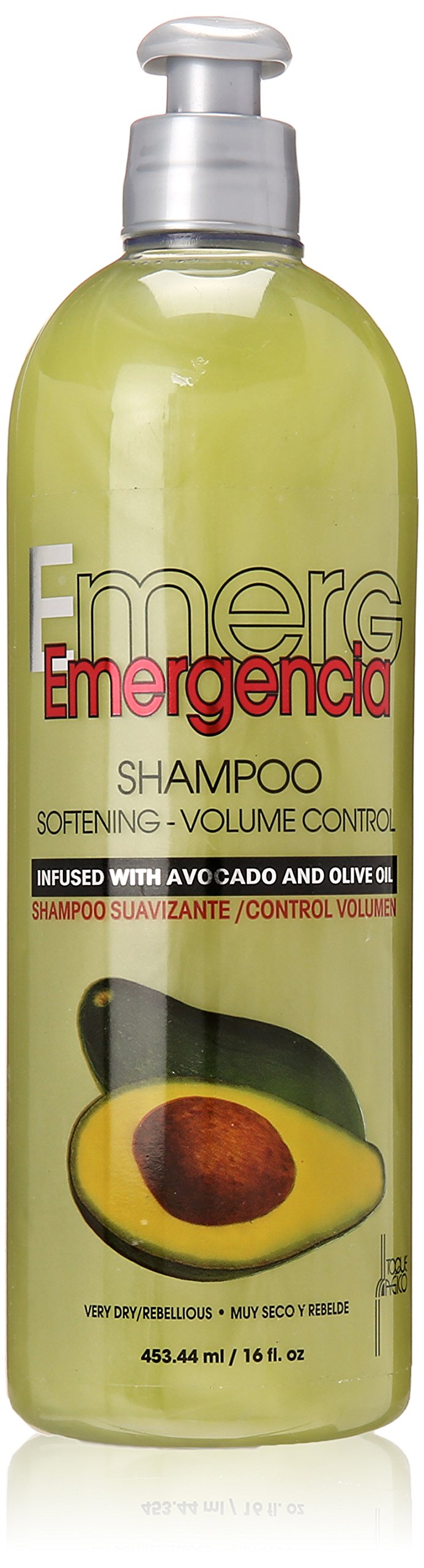Emergencia Toque Magico Avocado-Olive Shampoo bottle, nourishing hair during daily wash.