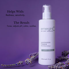 emerginC lavender toner shown with cotton pad ready for application