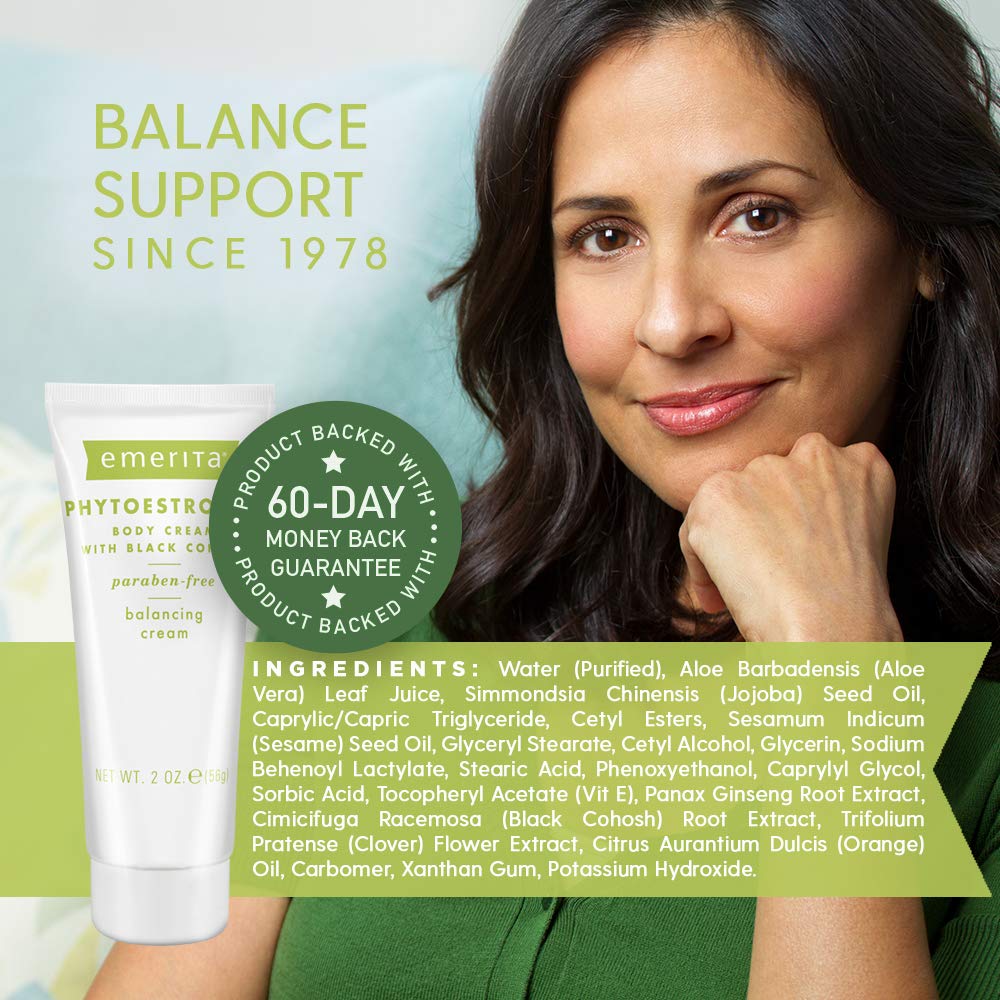 Close-up of the creamy texture of Emerita phytoestrogen body cream for smooth skin feel