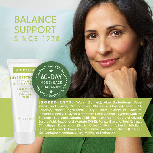 Close-up of the creamy texture of Emerita phytoestrogen body cream for smooth skin feel