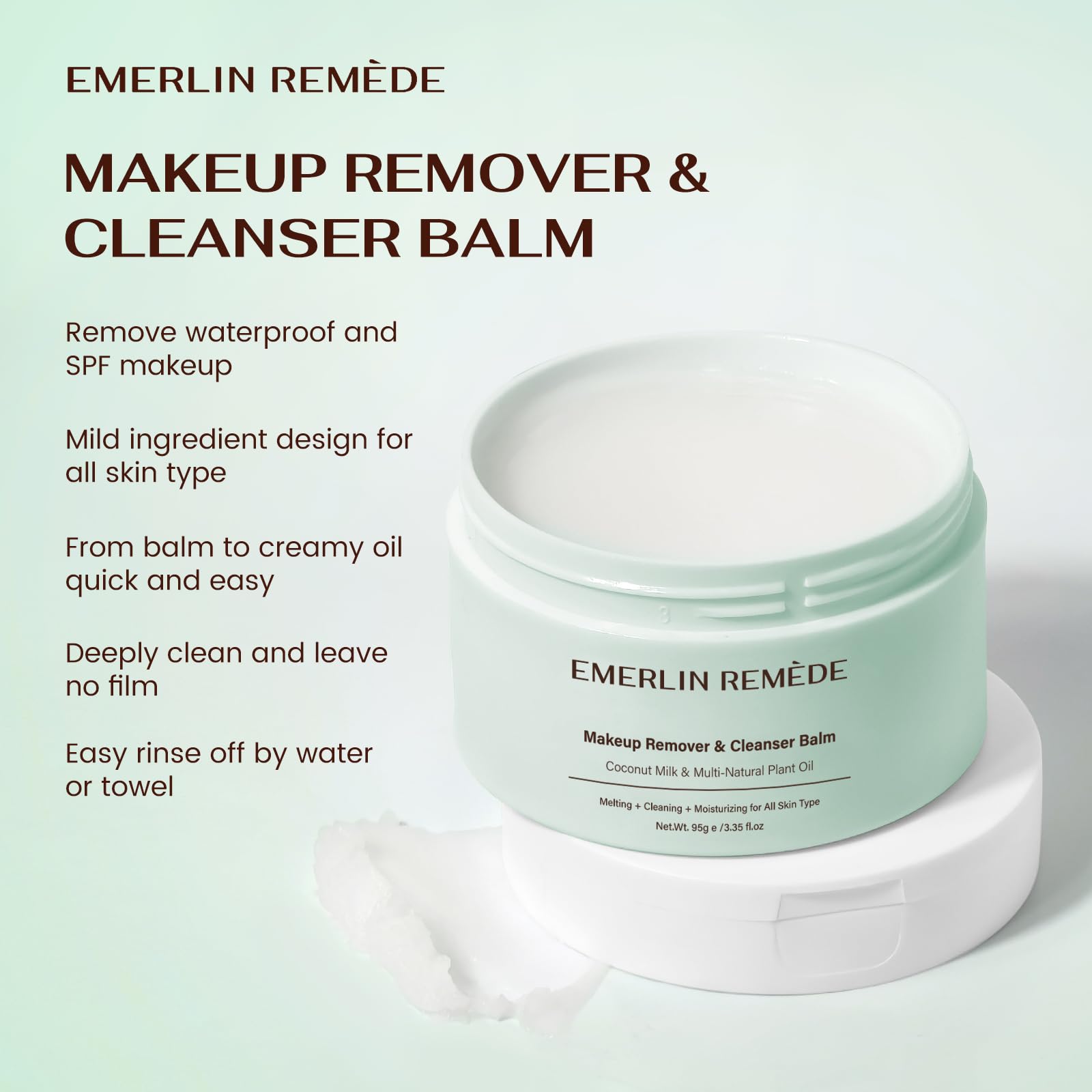 Emerlin Remède balm-to-oil cleanser transforms on contact for easy rinse.
