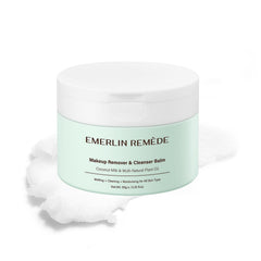 Emerlin Remède makeup remover balm with coconut milk melts waterproof makeup for gentle cleansing.