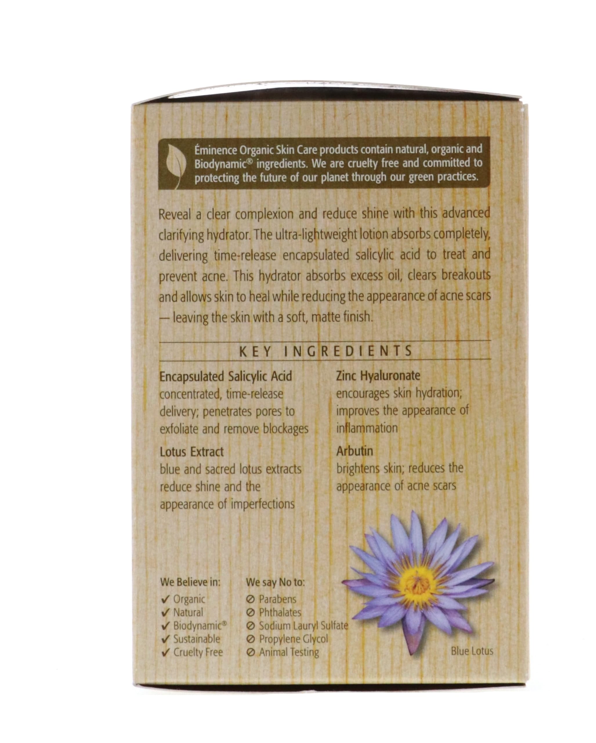 In-use shot of Eminence hydrator helping reduce impurities and shine.