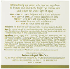 Bearberry extract on Eminence Eye Repair Cream label signals brightening antioxidant benefits