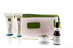 Eminence Clear Skin Starter Set travel-size packaging shows natural, organic formulas for acne-prone skin.