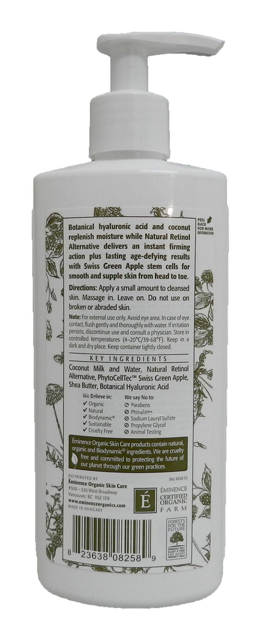 Eminence Coconut Firming Body Lotion texture applied for hydration and smooth skin
