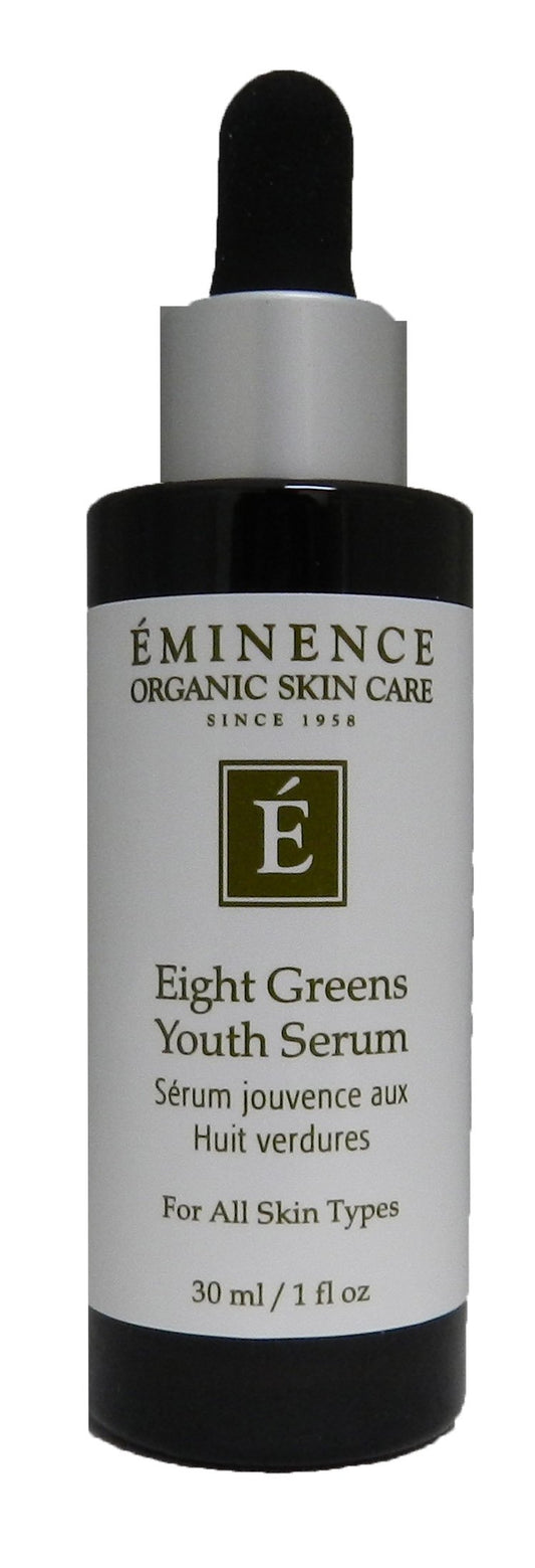 Eminence Eight Greens Youth Serum bottle showing antioxidant-rich formula for radiant skin.