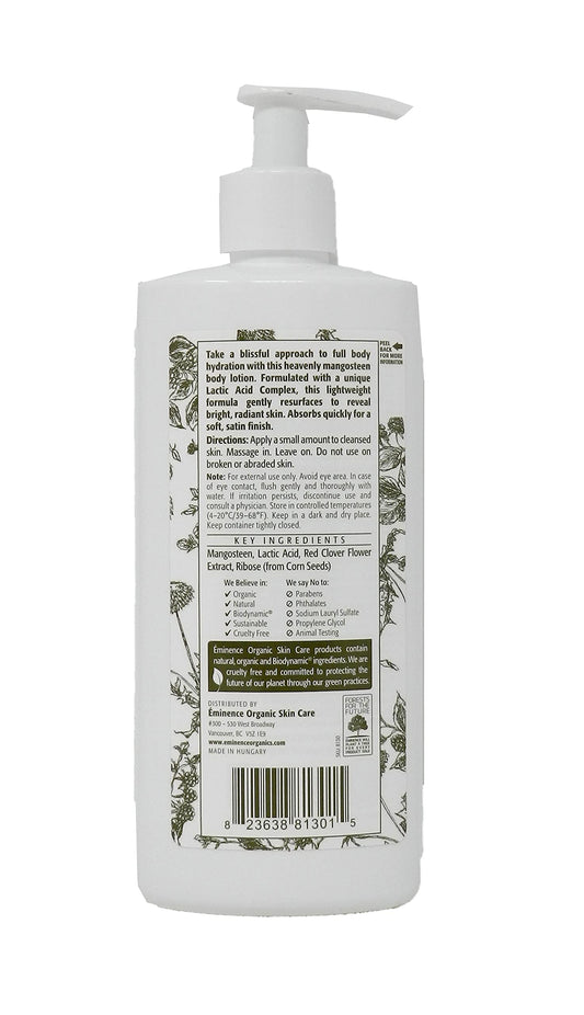 Eminence Mangosteen Body Lotion hands application showing quick absorption for a radiant finish