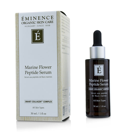 Eminence Marine Flower Peptide serum bottle on a clean surface, suggesting smoother-looking skin