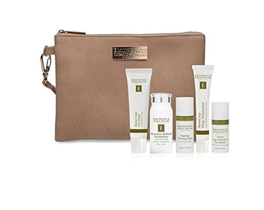 Eminence Must Have Minis Gift Set in a wristlet for daily cleansing and hydration