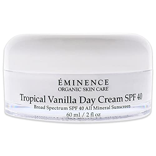 Eminence Tropical Vanilla Day Cream SPF 40 tub highlighting vanilla aroma for balanced skin.