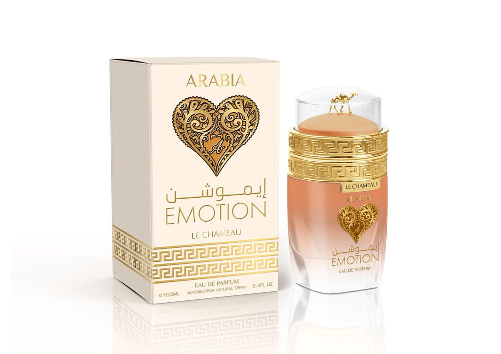 Emper Arabia Emotion bottle with candied lemon notes for vibrant, confident daytime wear