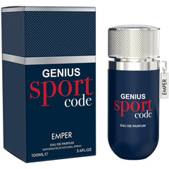 Emper Genius Sport Code 100ml bottle close-up, ideal for bold daytime wear and confident moments.