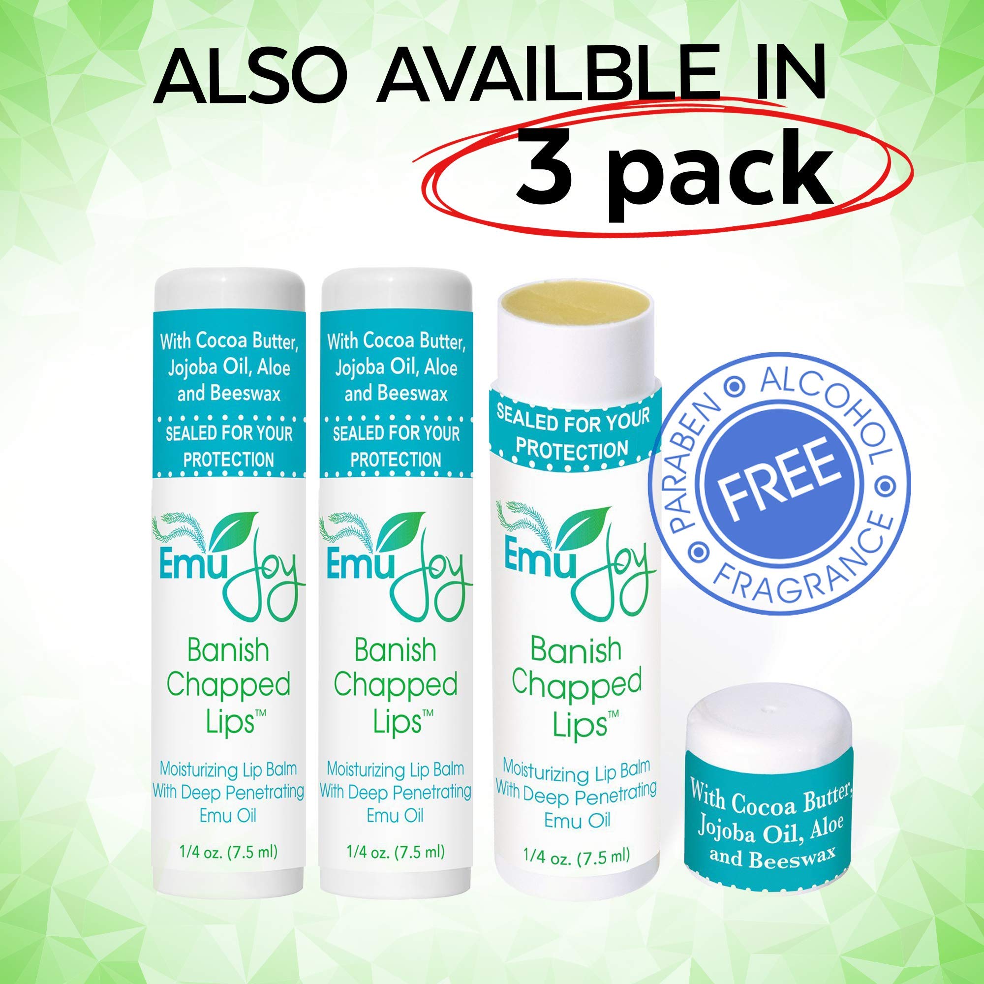 Emu Joy natural ingredients lip balm hero shot supports soft lips