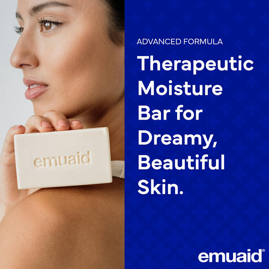Emuaid bar for body cleansing soothes skin prone to irritation and moisture discomfort.