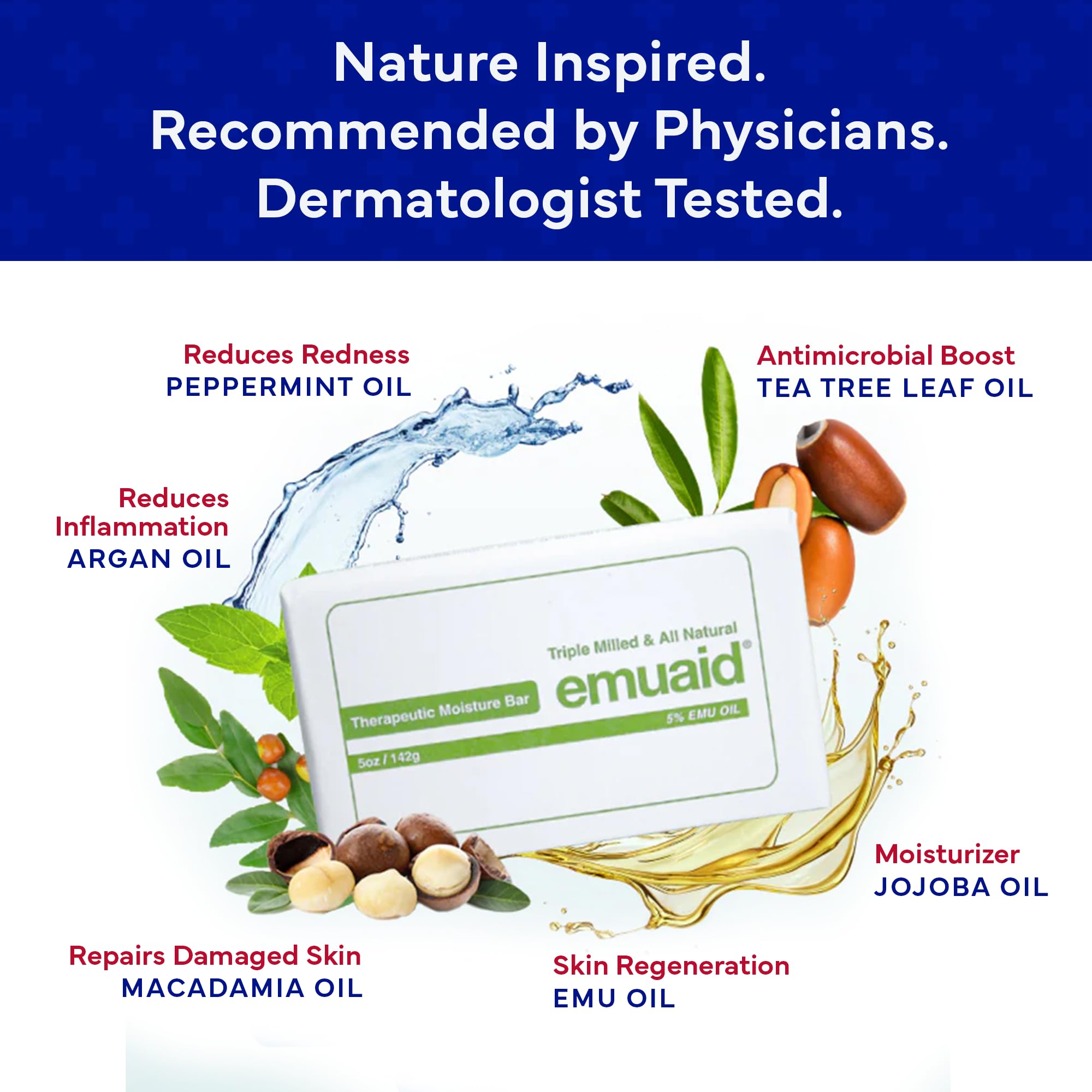 Emuaid Therapeutic Moisture Bar uses tea tree and botanicals to calm itching.