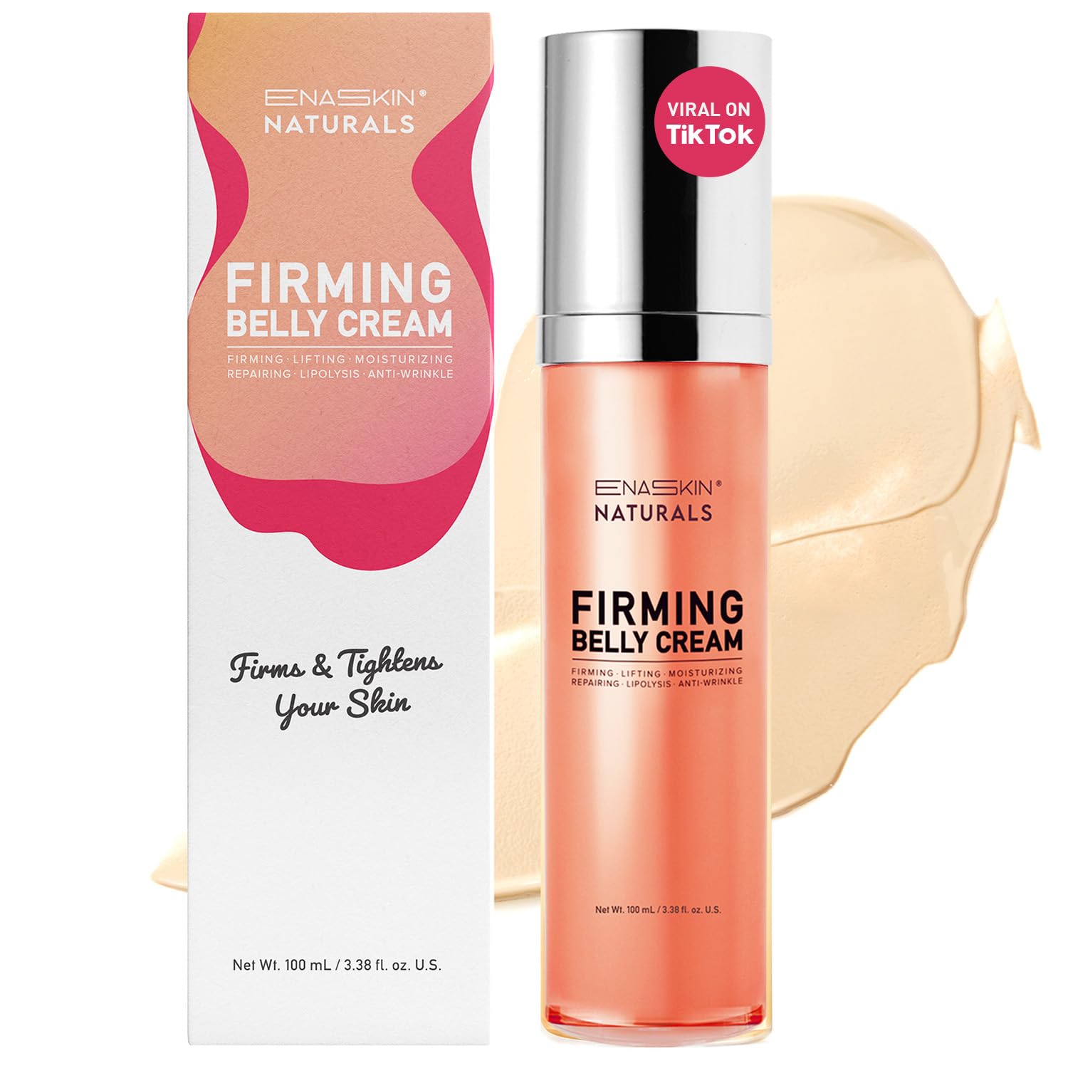 Enaskin Naturals Belly Firming Cream jar showing rich hydration for smoother skin.